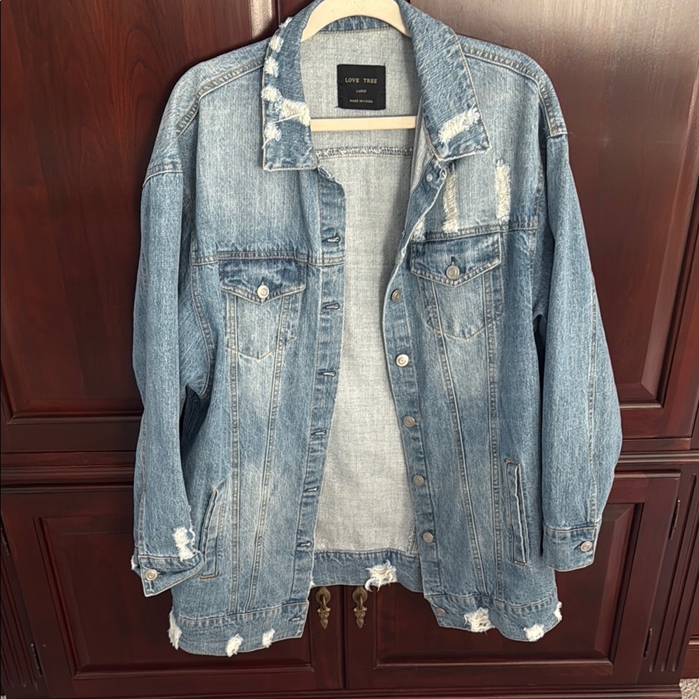 Love Tree Blue Distressed Jean Jacket